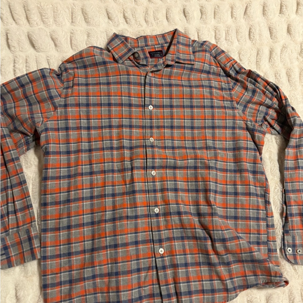 UNTUCKit Men's Plaid Button-Down Shirt - Orange and Blue